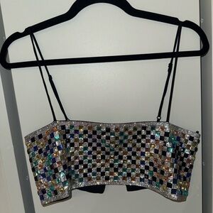 Zara Sequin Checkered Crop Top